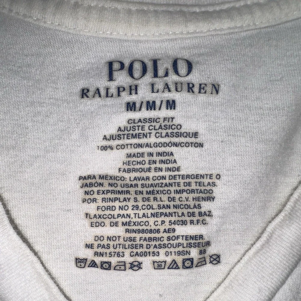 Polo Ralph Lauren Shirt Men M White Good V-Neck Polo Pony Classic Fit